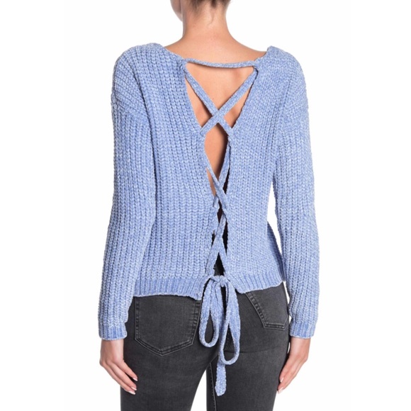 Lace-Up Chenille Sweater In Blue - Picture 2 of 2